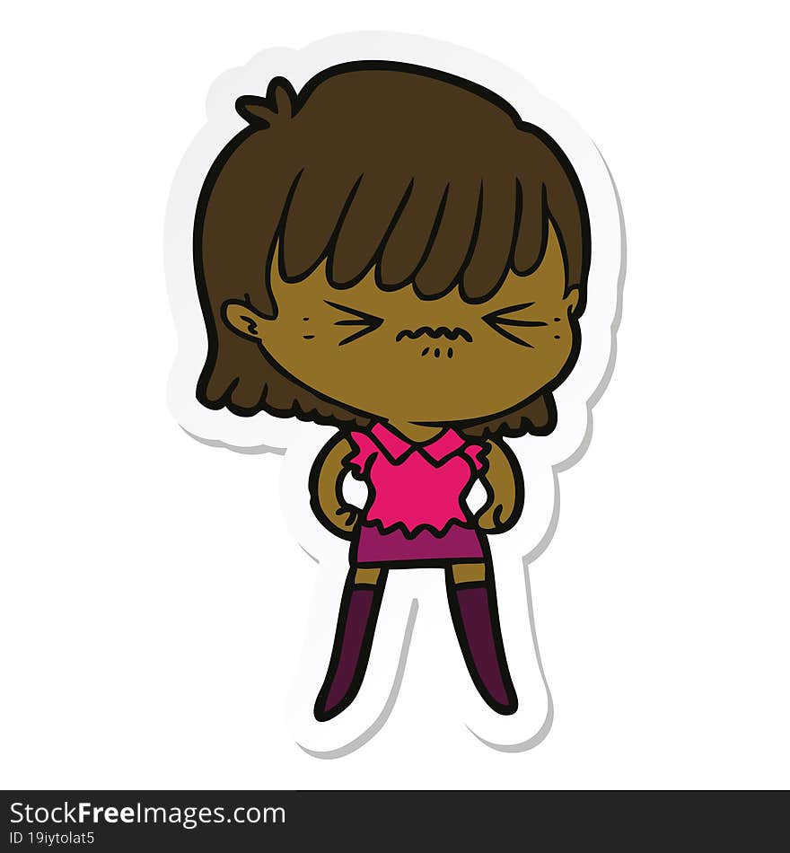 Sticker Of A Annoyed Cartoon Girl