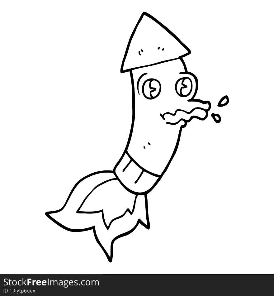 line drawing cartoon rocket