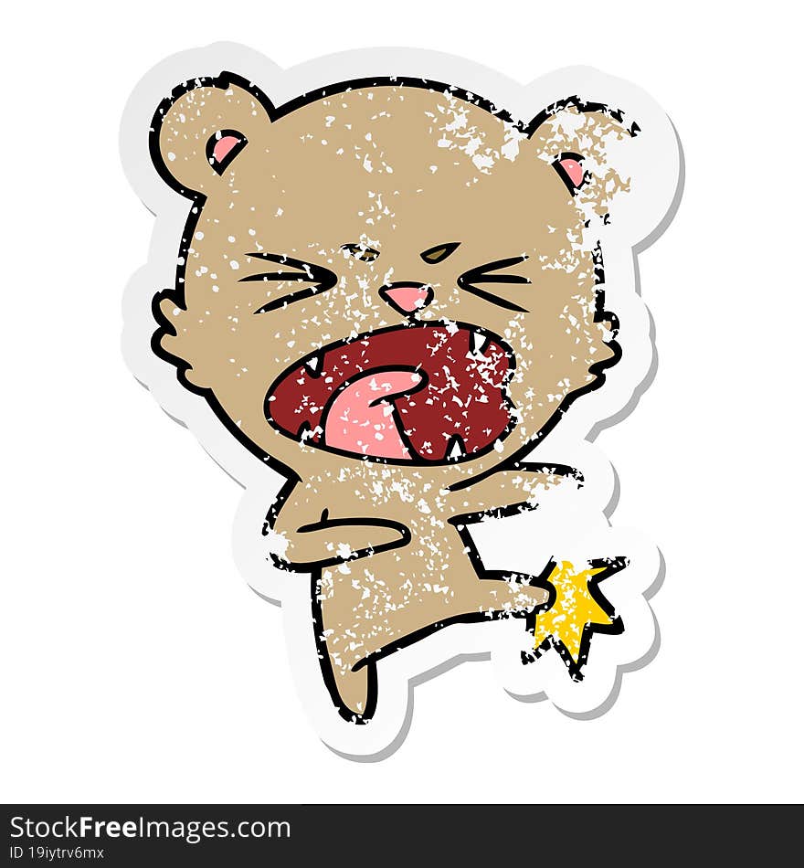 distressed sticker of a angry cartoon bear