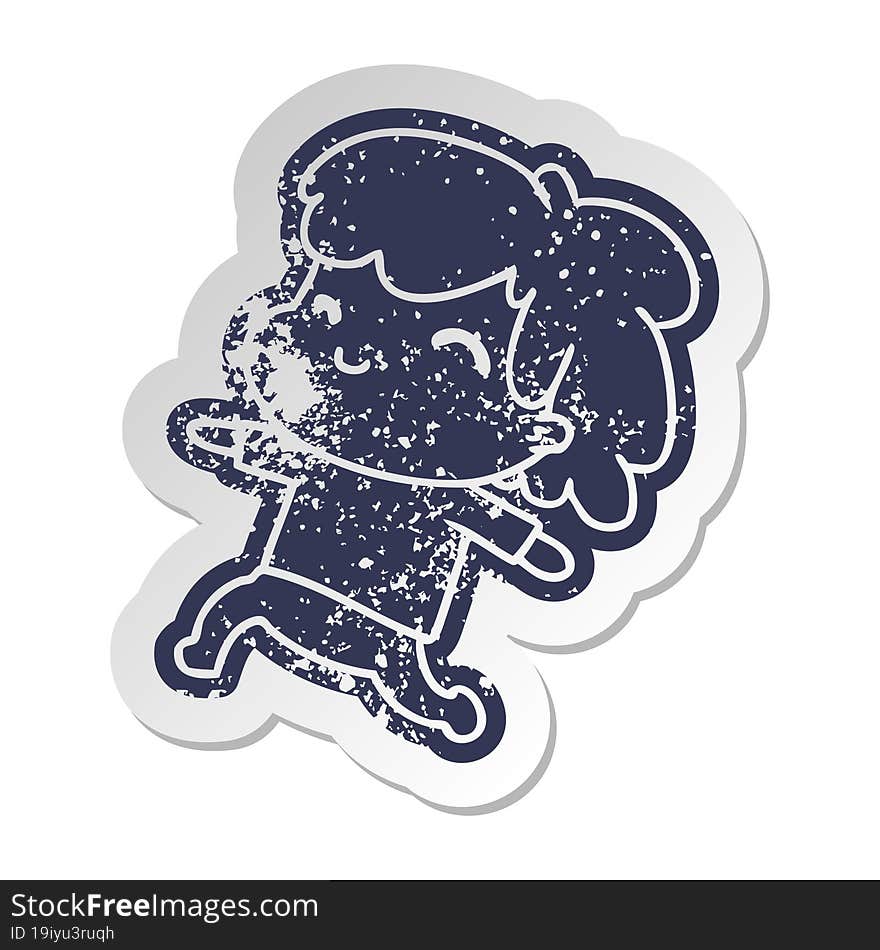 distressed old cartoon sticker kawaii boy with stubble