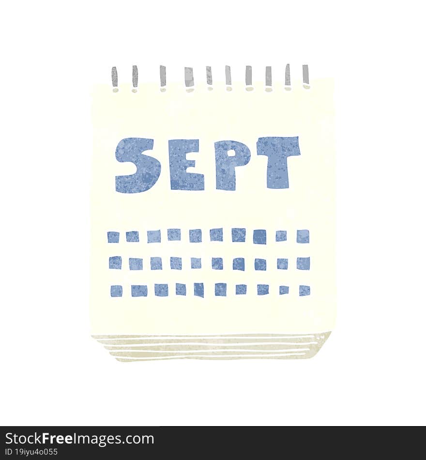 freehand retro cartoon calendar showing month of September