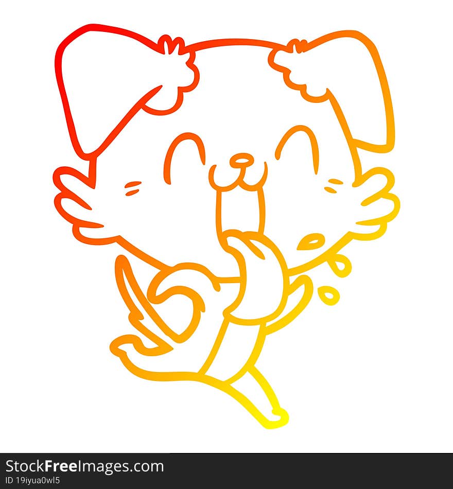 warm gradient line drawing cartoon panting dog running