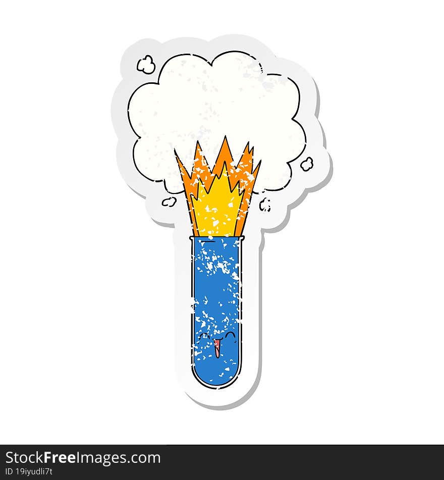 distressed sticker of a cartoon exploding chemicals in test tube