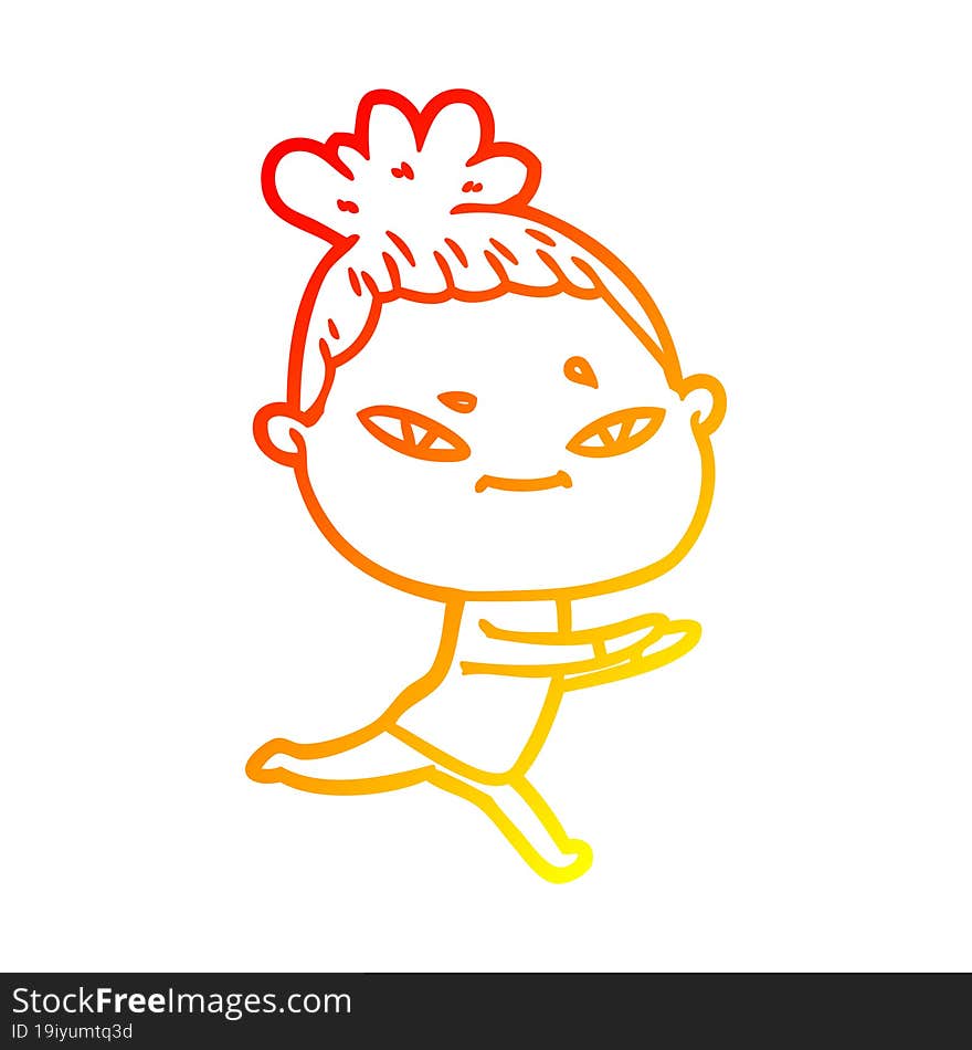 warm gradient line drawing of a cartoon woman