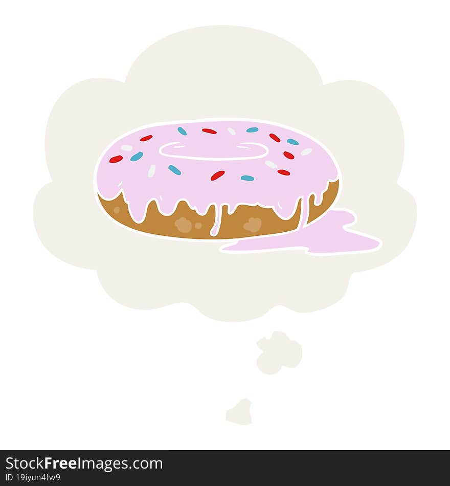 Cartoon Donut And Thought Bubble In Retro Style