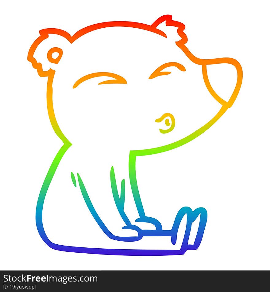 rainbow gradient line drawing cartoon whistling bear sitting