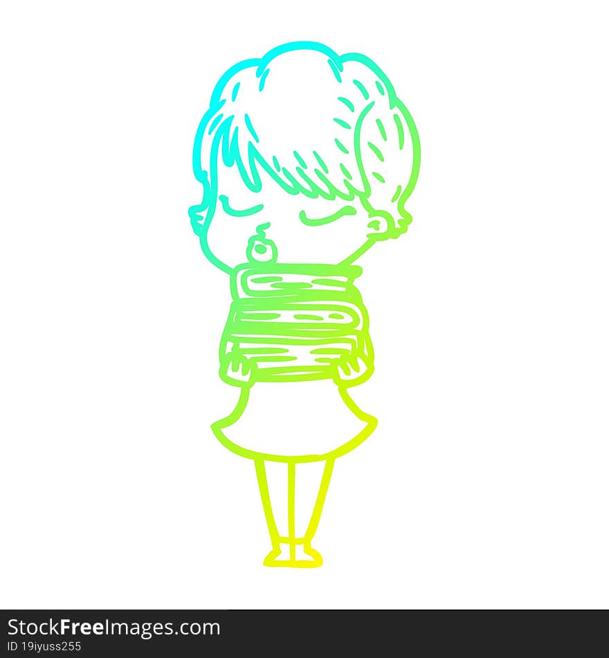 cold gradient line drawing cartoon woman with eyes shut