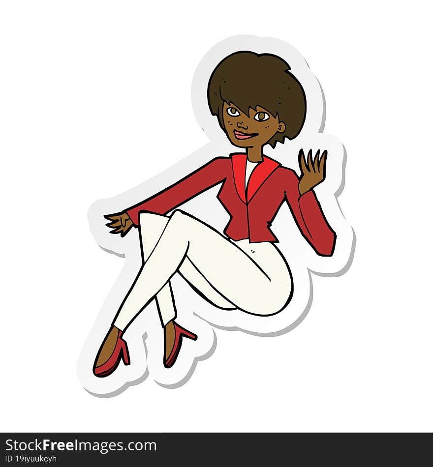 sticker of a cartoon businesswoman sitting