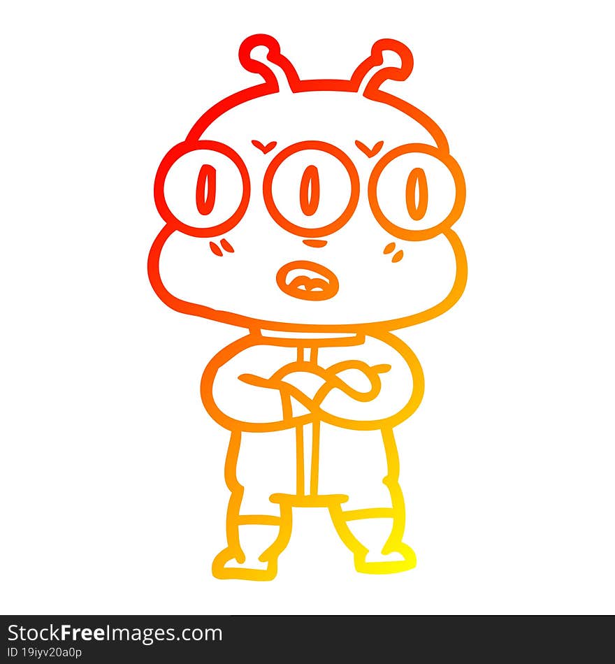 warm gradient line drawing cartoon three eyed alien