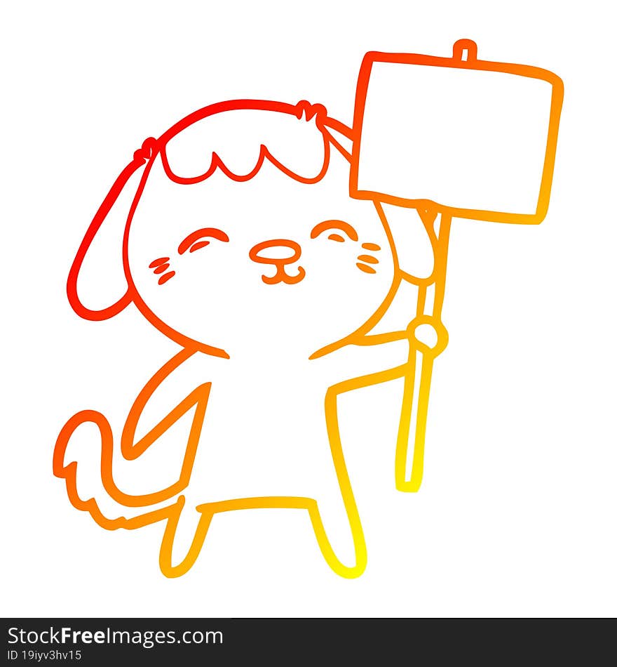 Warm Gradient Line Drawing Happy Cartoon Dog