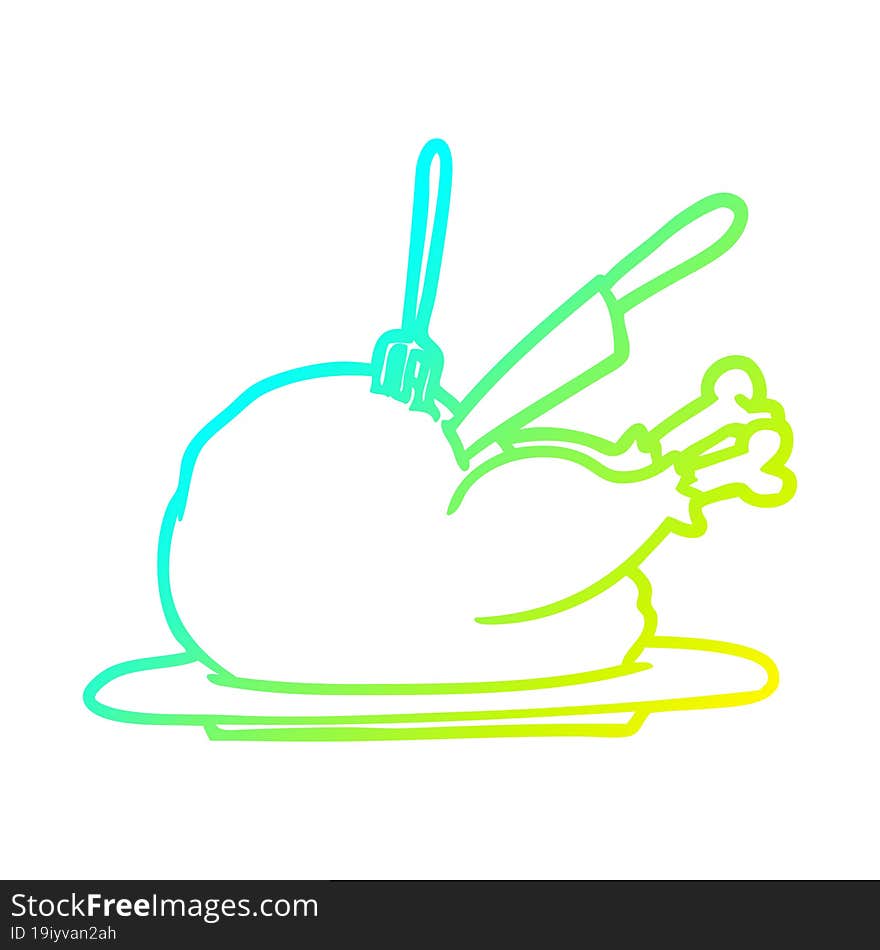 cold gradient line drawing of a cooked turkey being carved