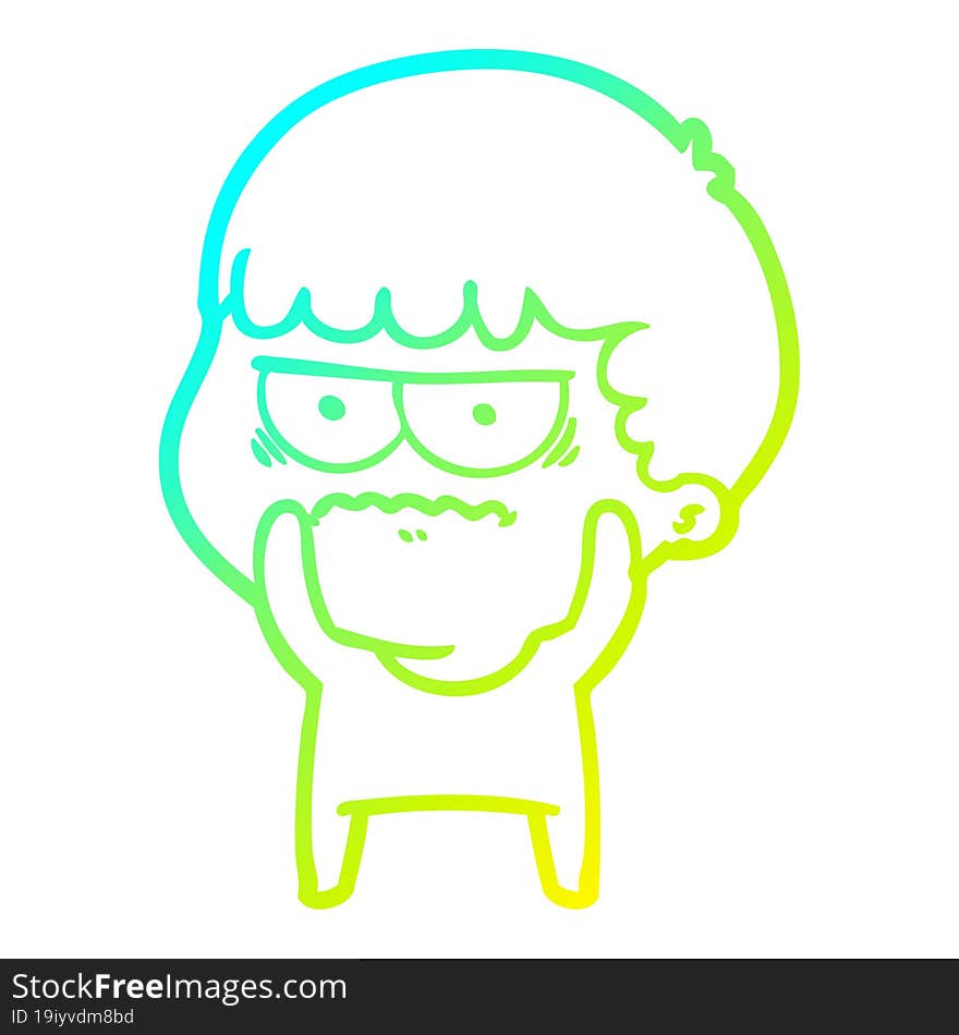 cold gradient line drawing cartoon annoyed man