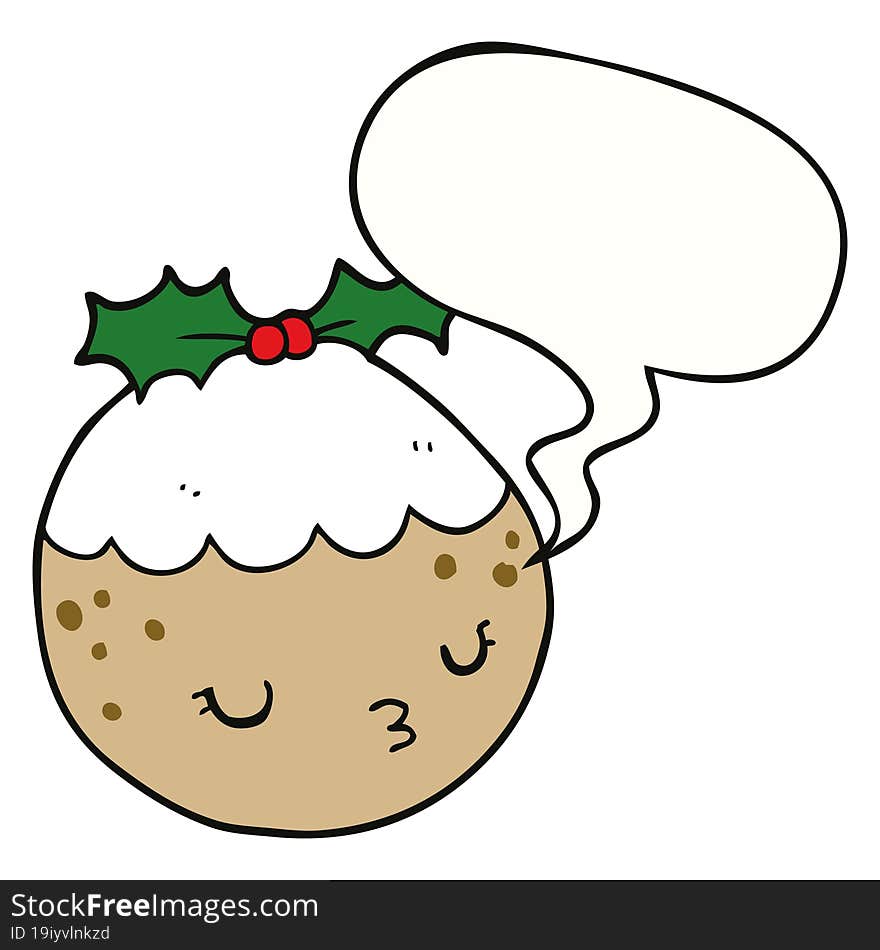 cute cartoon christmas pudding and speech bubble