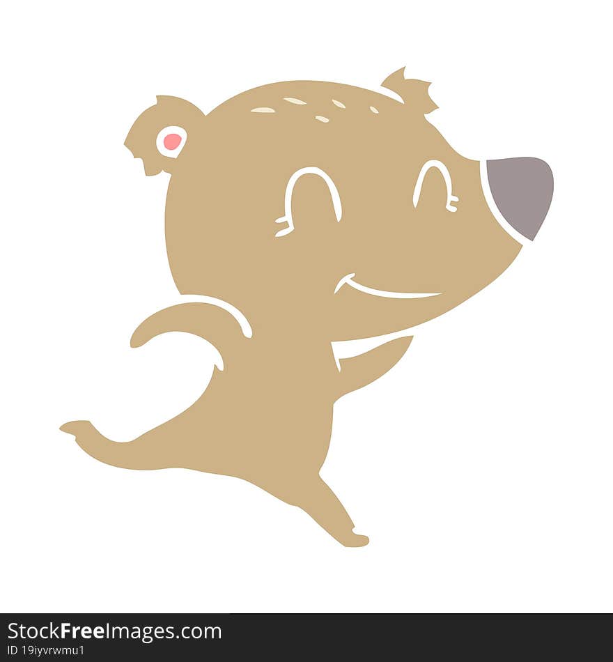 friendly bear running flat color style cartoon