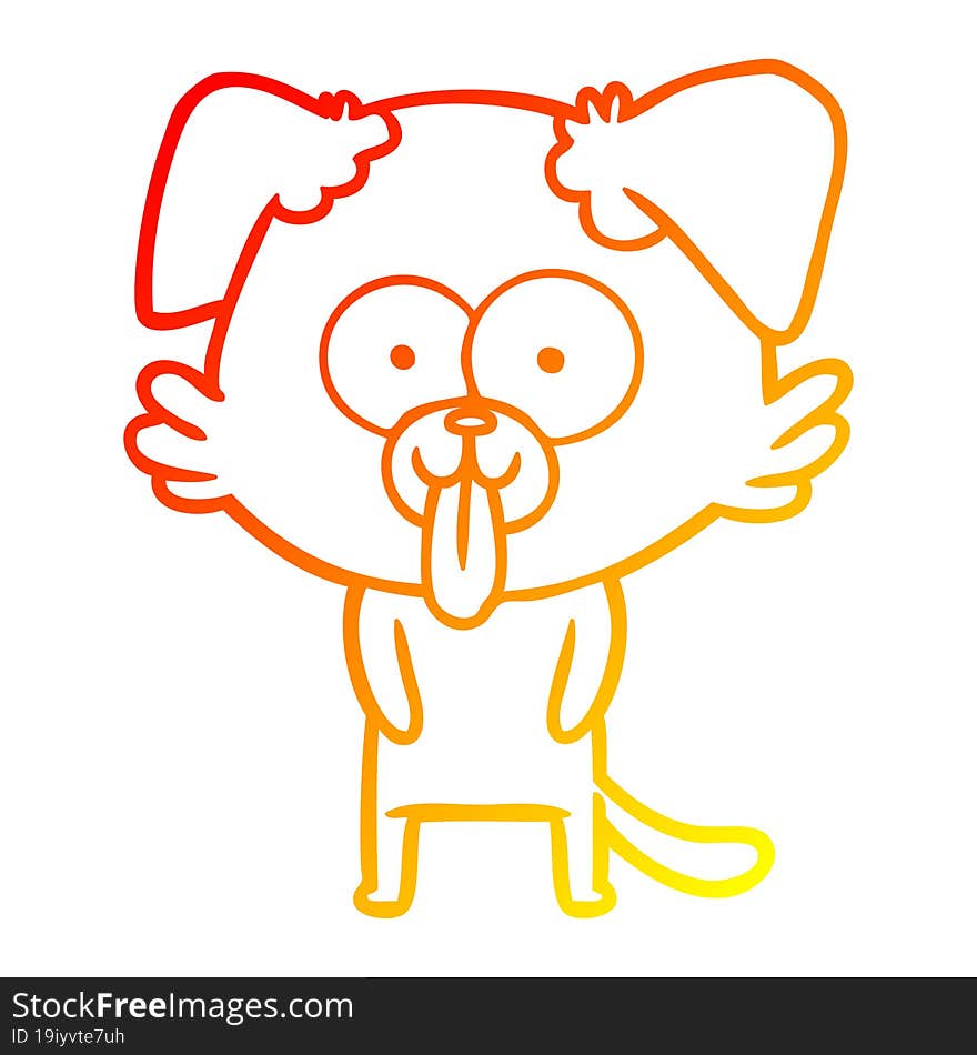 warm gradient line drawing cartoon dog with tongue sticking out