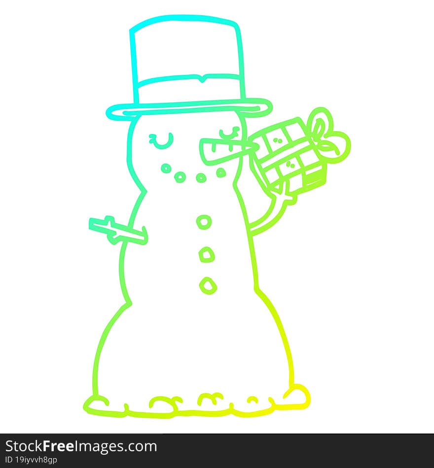 cold gradient line drawing cartoon christmas snowman