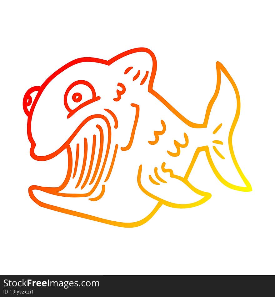 Warm Gradient Line Drawing Funny Cartoon Fish