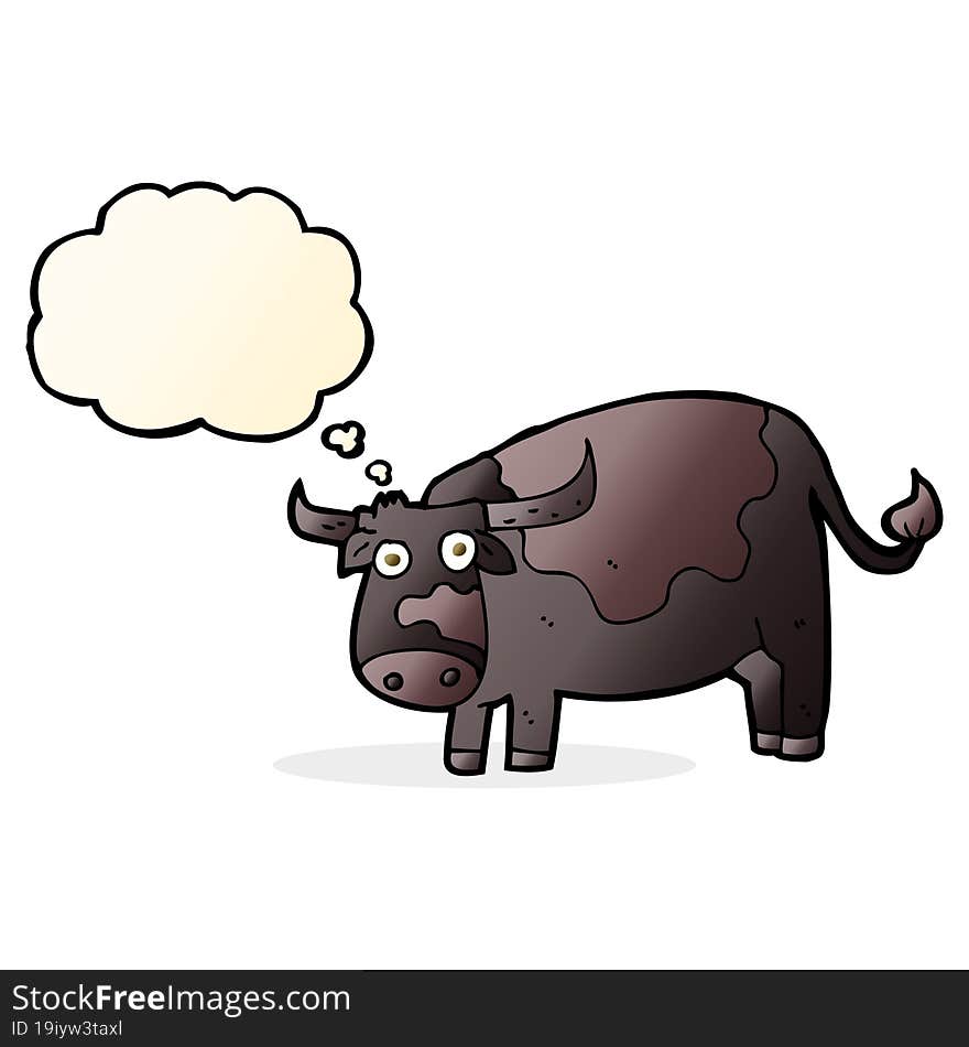 cartoon cow with thought bubble