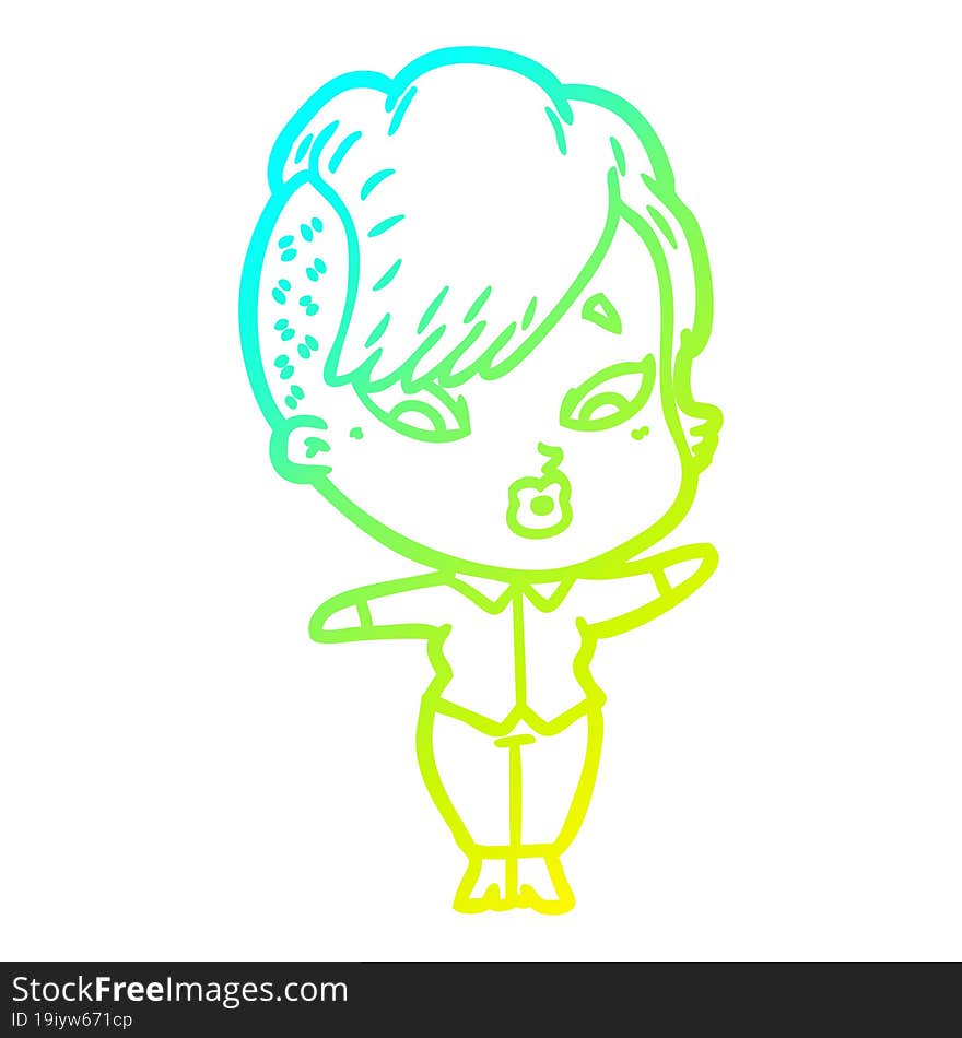 cold gradient line drawing cartoon surprised girl