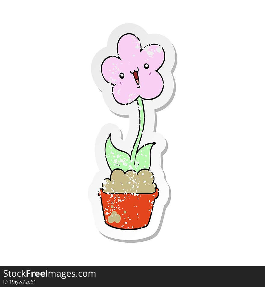 distressed sticker of a cute cartoon flower