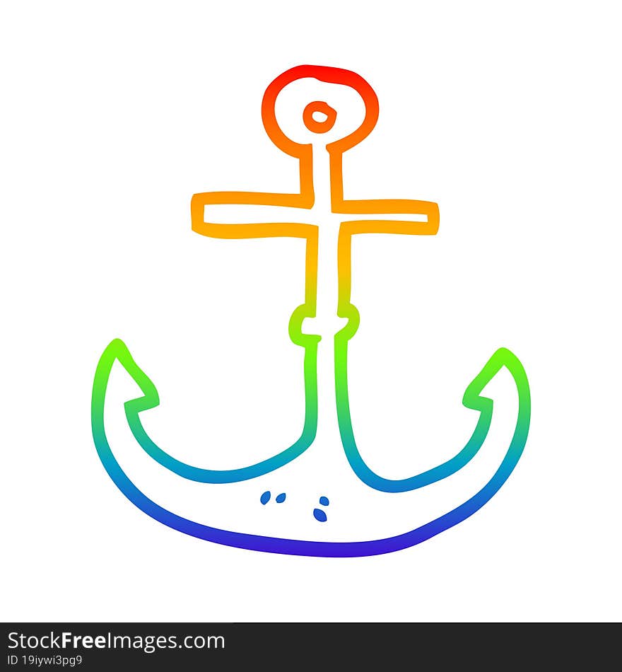 Rainbow Gradient Line Drawing Cartoon Ship Anchor