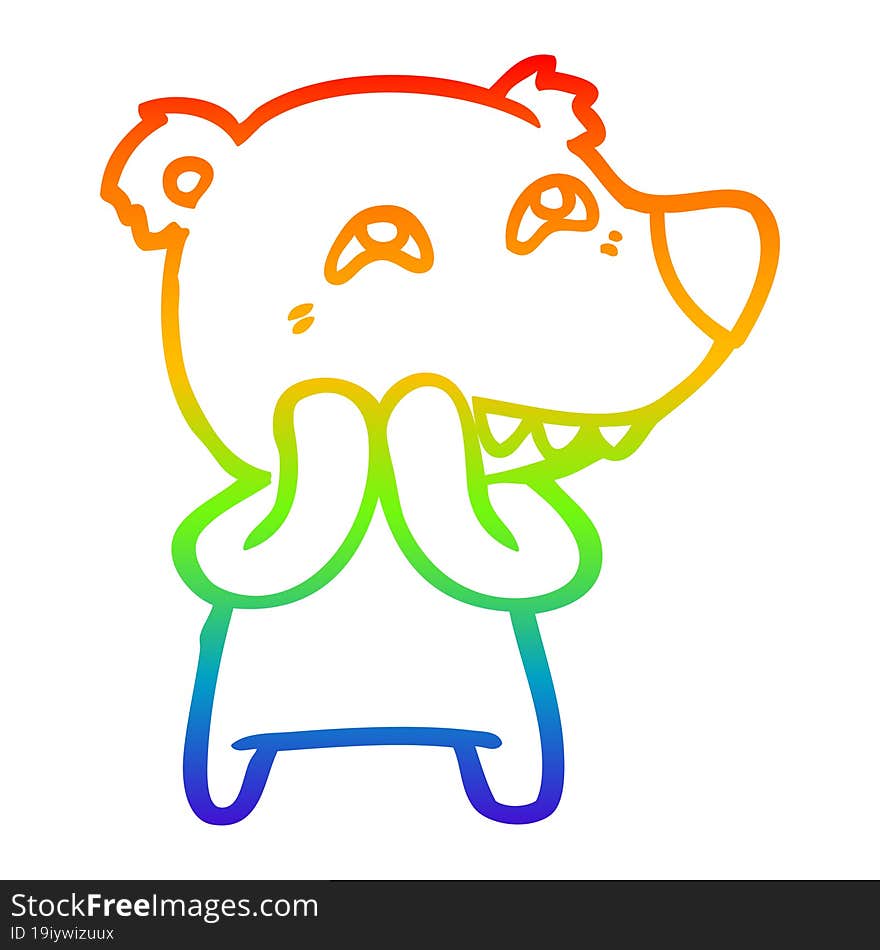 rainbow gradient line drawing cartoon bear showing teeth