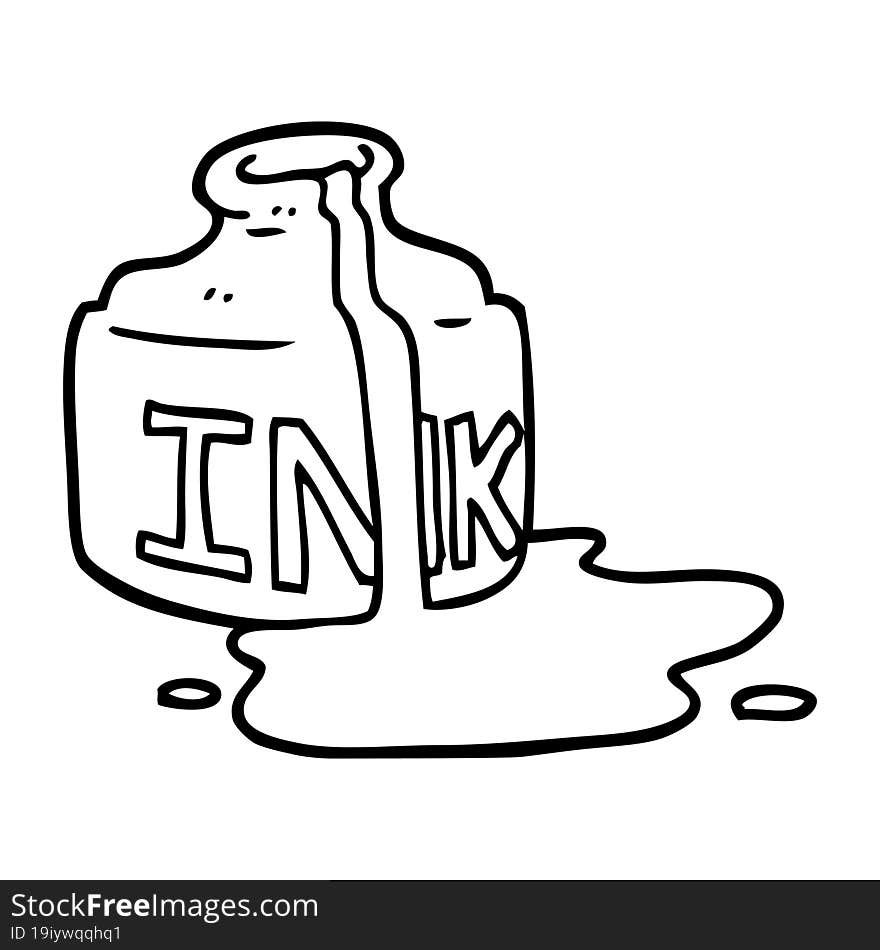 line drawing cartoon spilled ink bottle