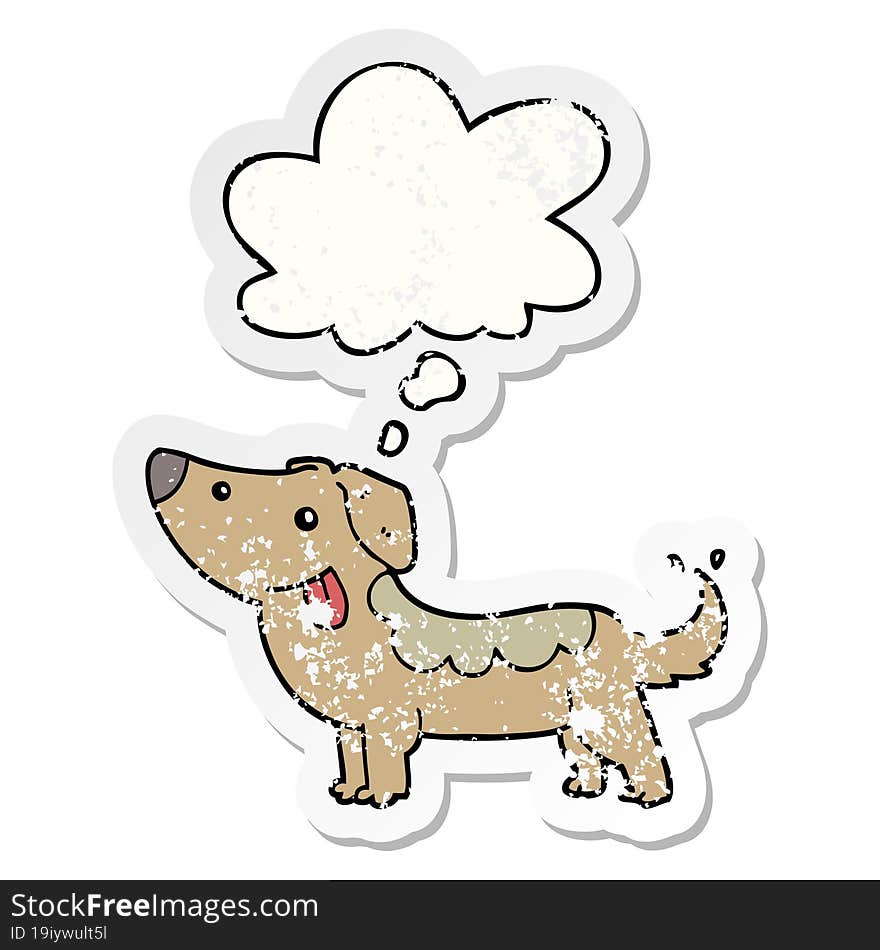 cartoon dog and thought bubble as a distressed worn sticker