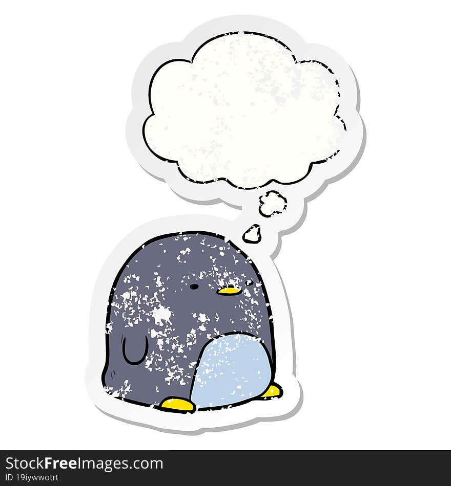 Cute Cartoon Penguin And Thought Bubble As A Distressed Worn Sticker