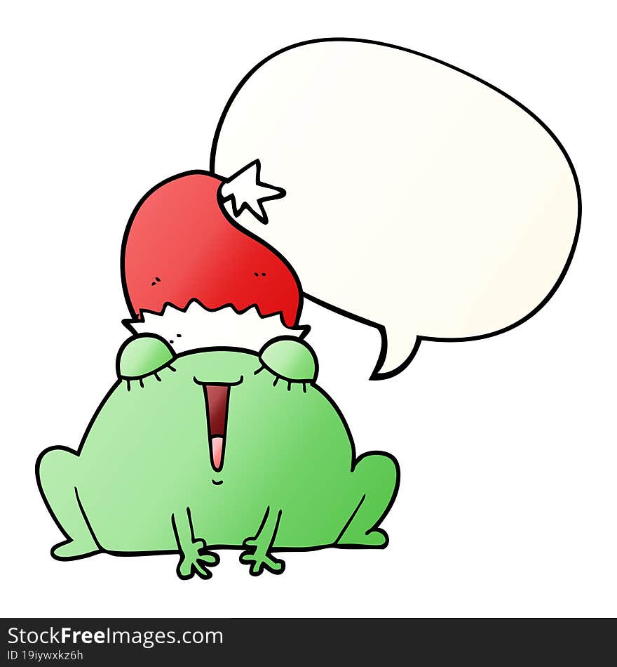 cute cartoon christmas frog with speech bubble in smooth gradient style