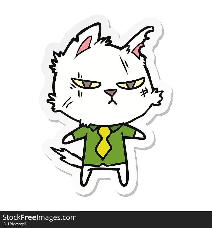 sticker of a tough cartoon cat in shirt and tie