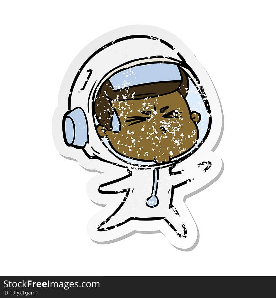 distressed sticker of a cartoon stressed astronaut