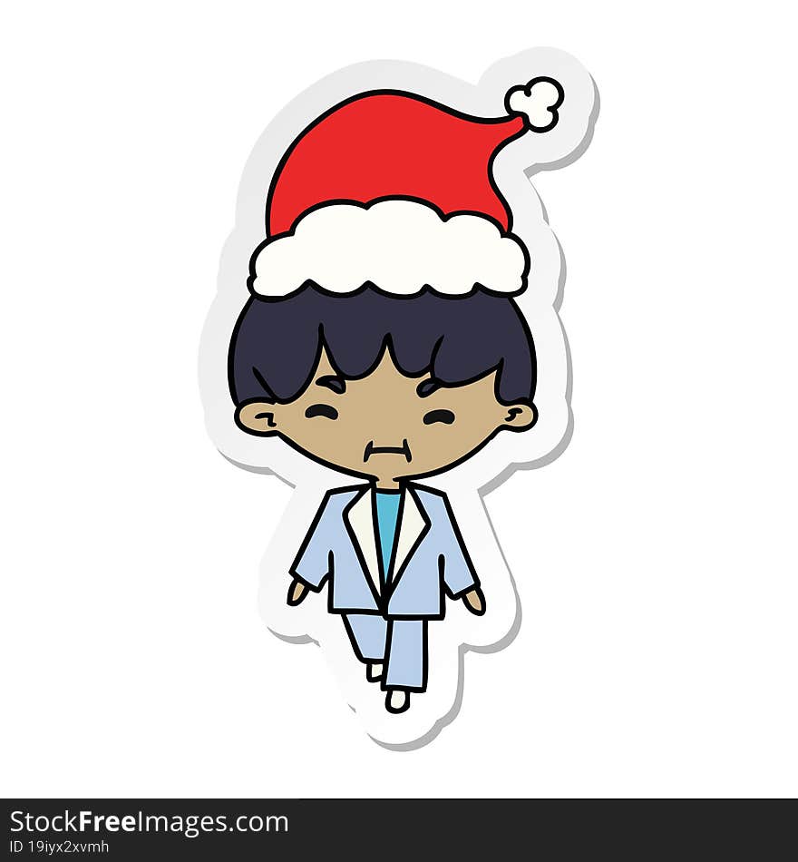 christmas sticker cartoon of kawaii boy