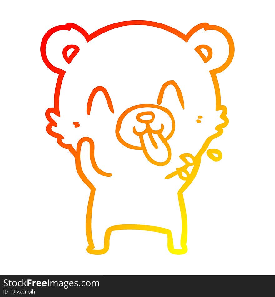 warm gradient line drawing rude cartoon polar bear sticking out tongue