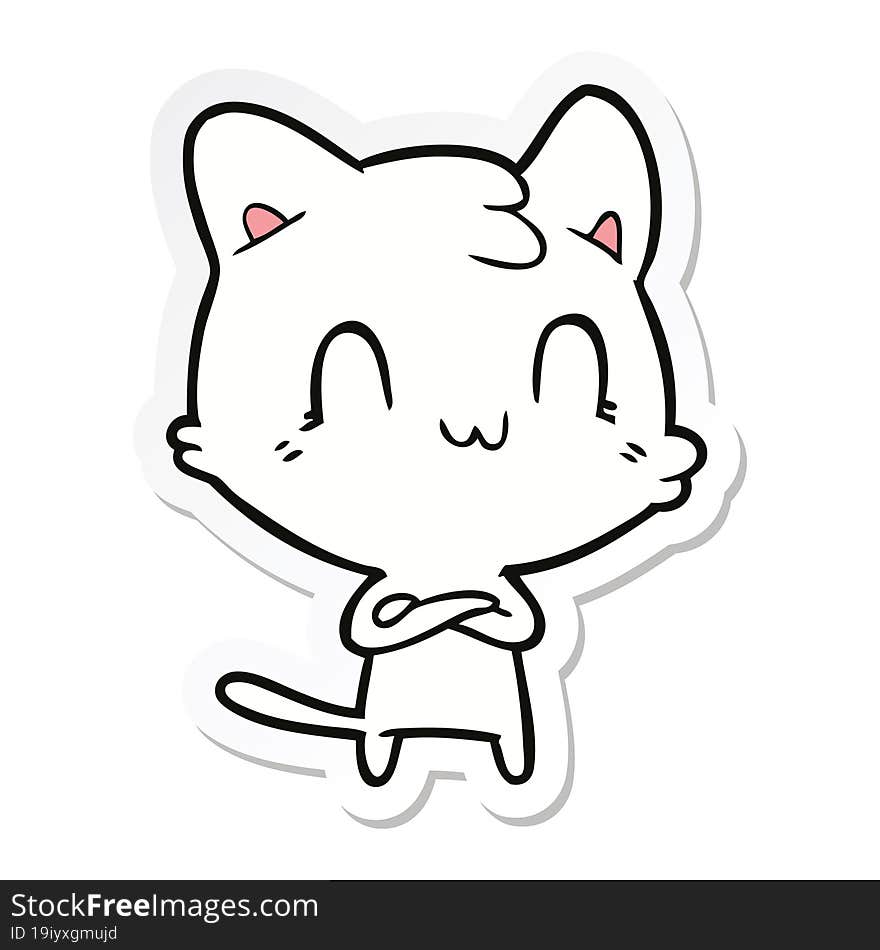 sticker of a cartoon happy cat