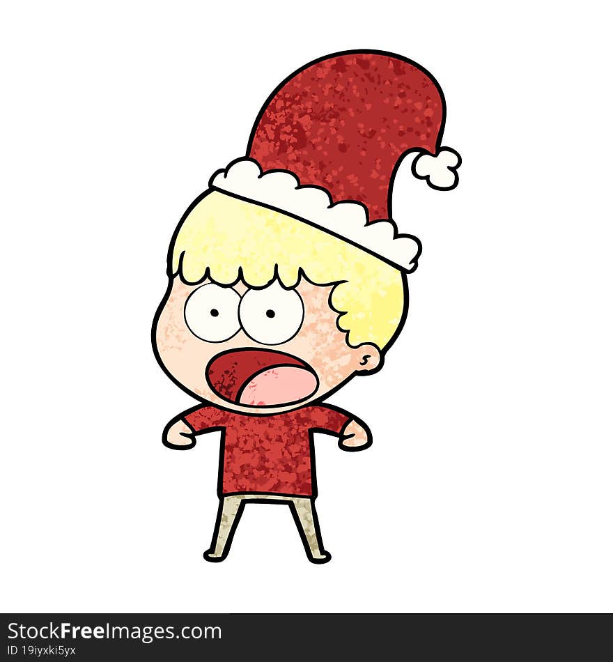 cartoon shocked man in xmas hat. cartoon shocked man in xmas hat