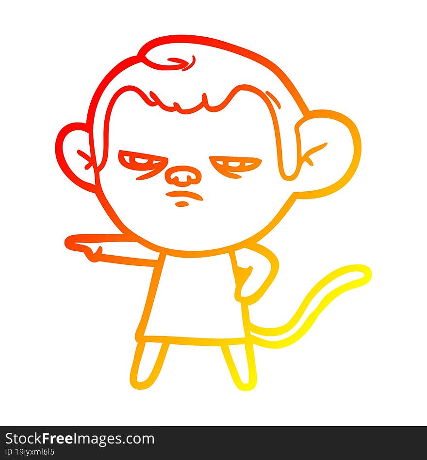 warm gradient line drawing of a cartoon monkey