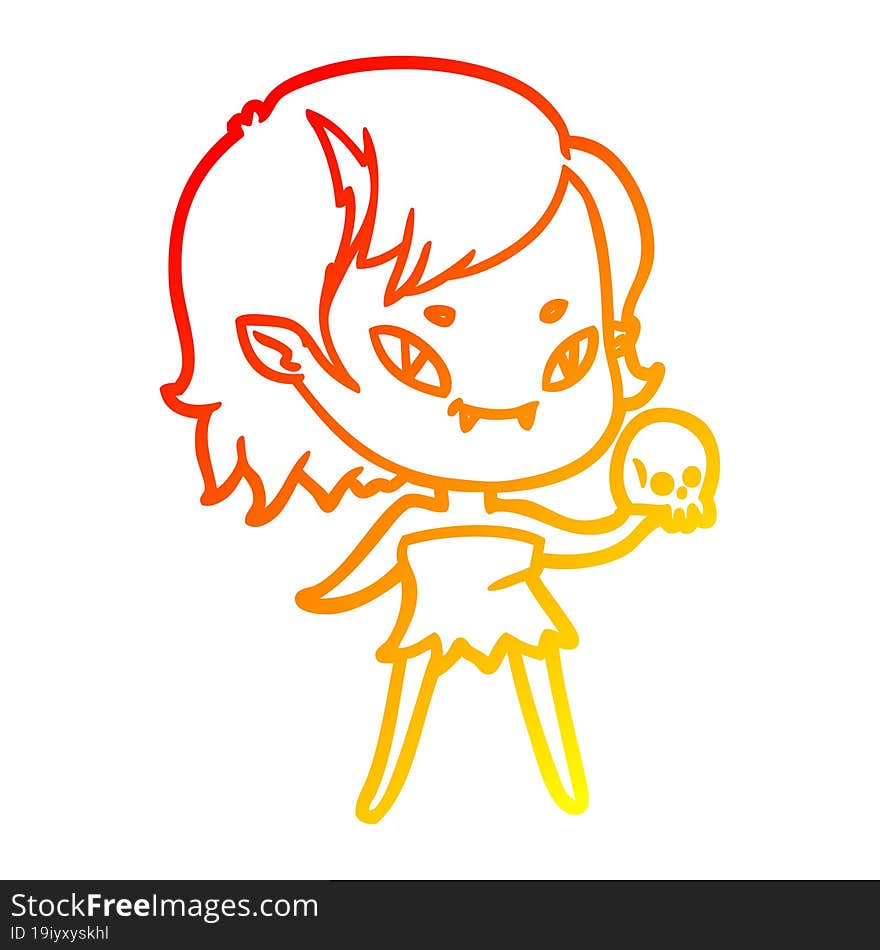 warm gradient line drawing cartoon friendly vampire girl with skull