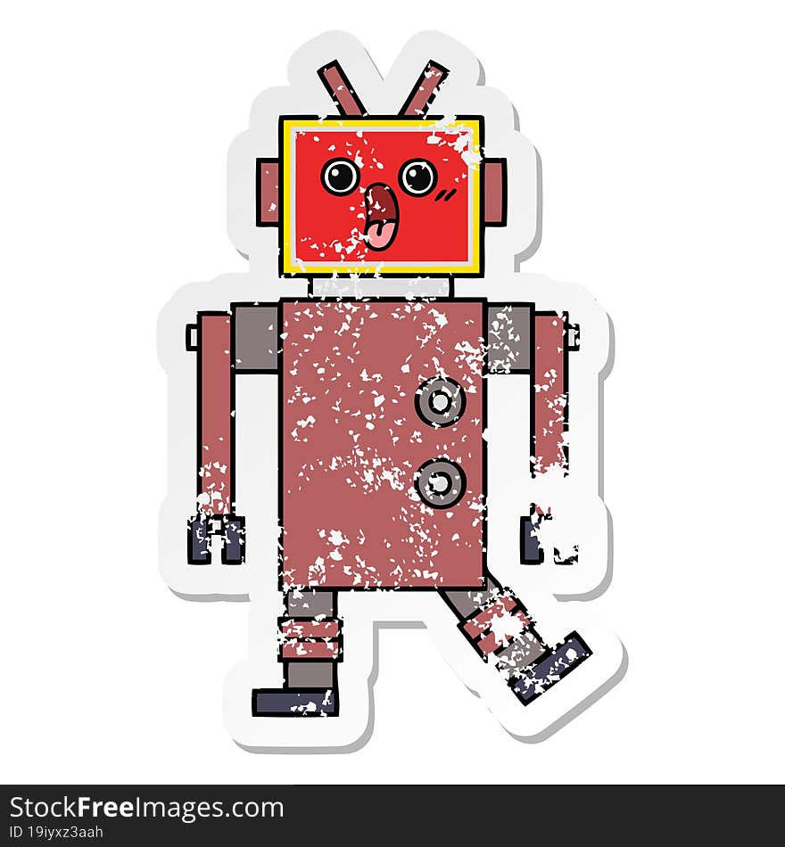 distressed sticker of a cute cartoon robot