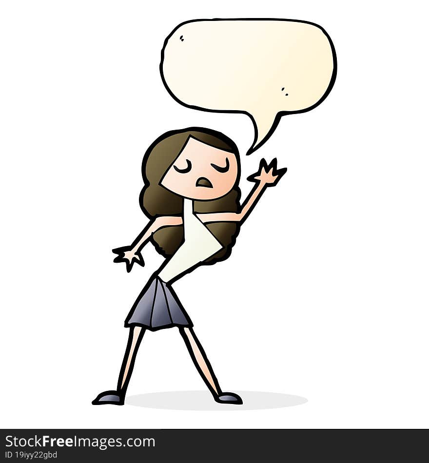 cartoon woman dancing with speech bubble