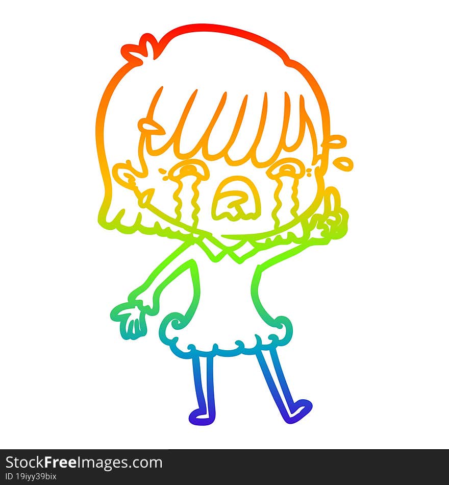 rainbow gradient line drawing of a cartoon girl crying