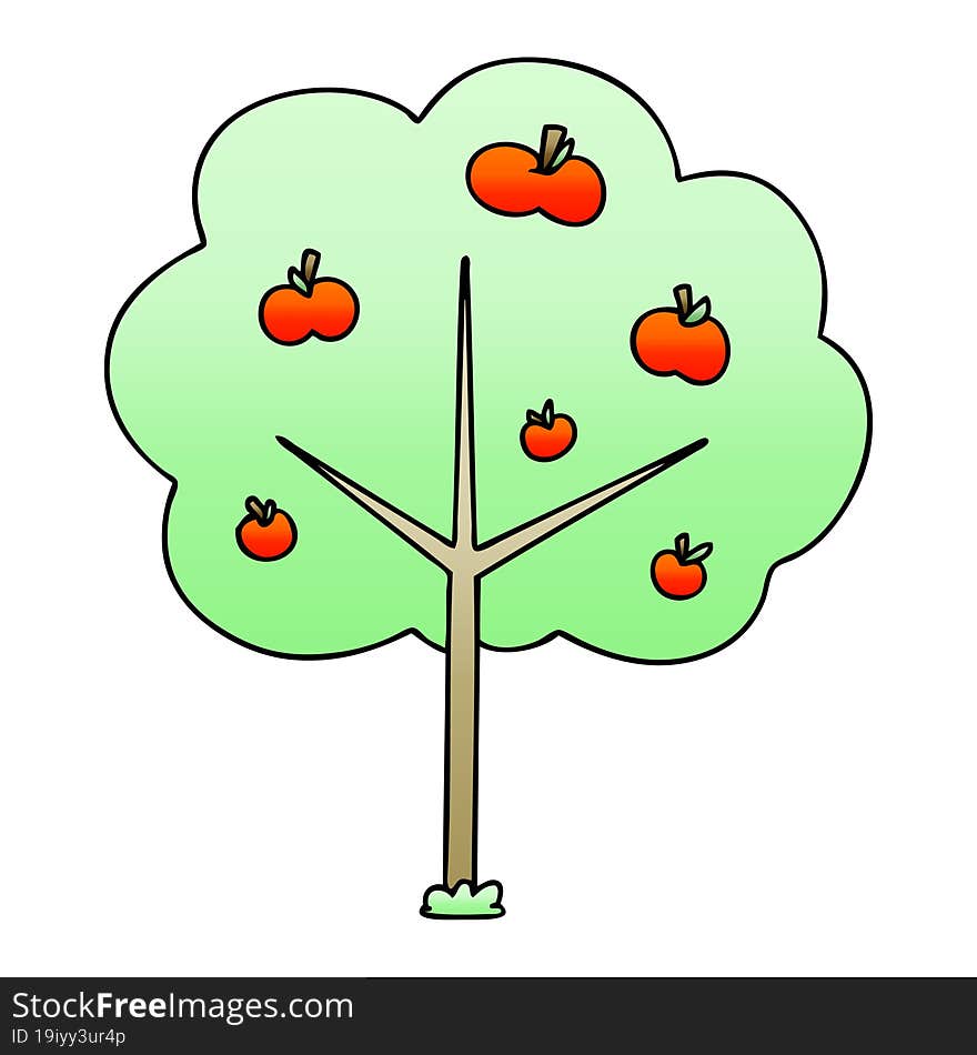 quirky gradient shaded cartoon apple tree