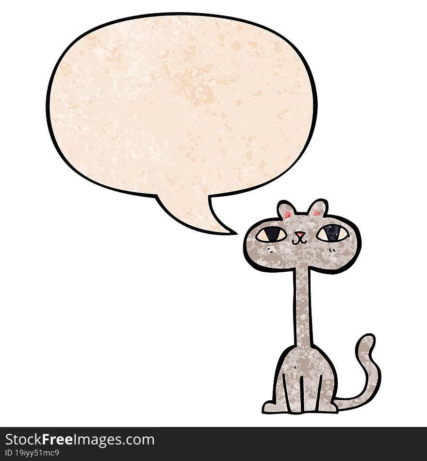 Cartoon Cat And Speech Bubble In Retro Texture Style