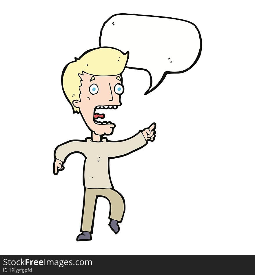 cartoon terrified man with speech bubble