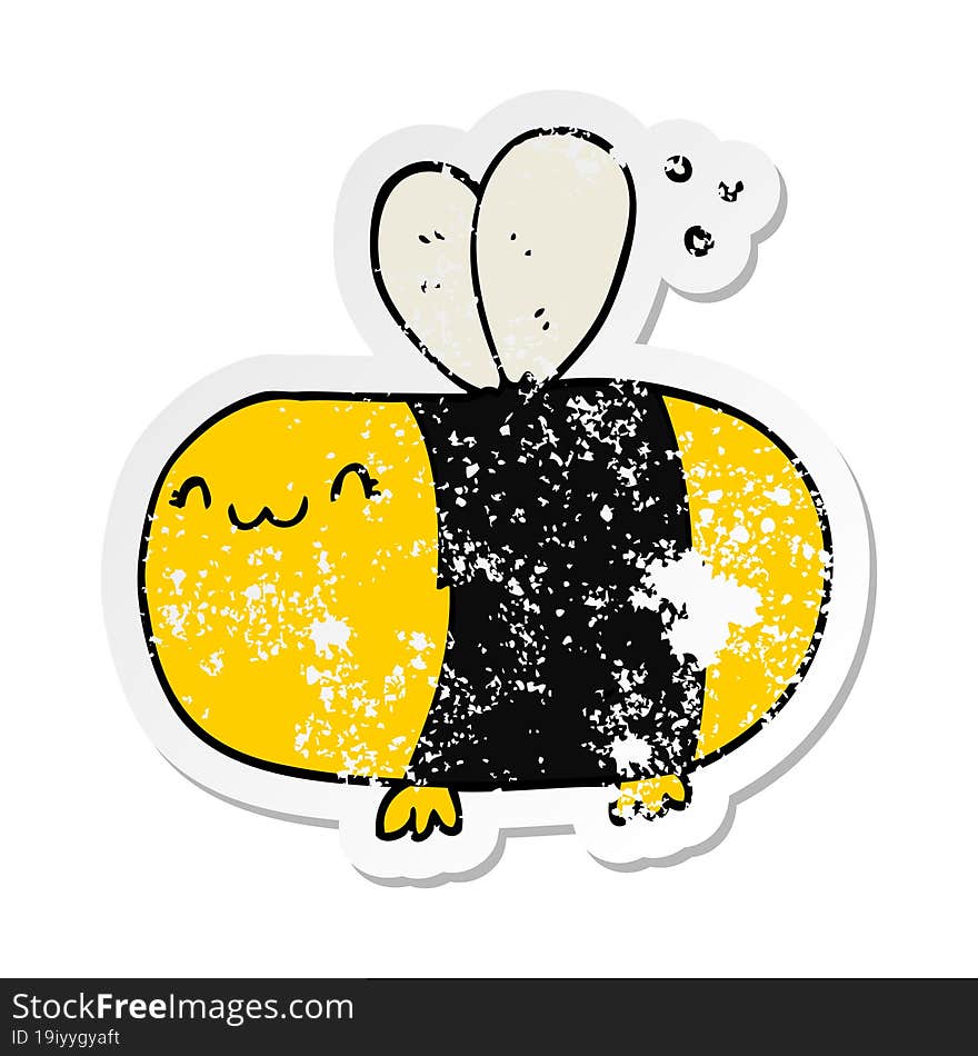 distressed sticker of a cute cartoon bee