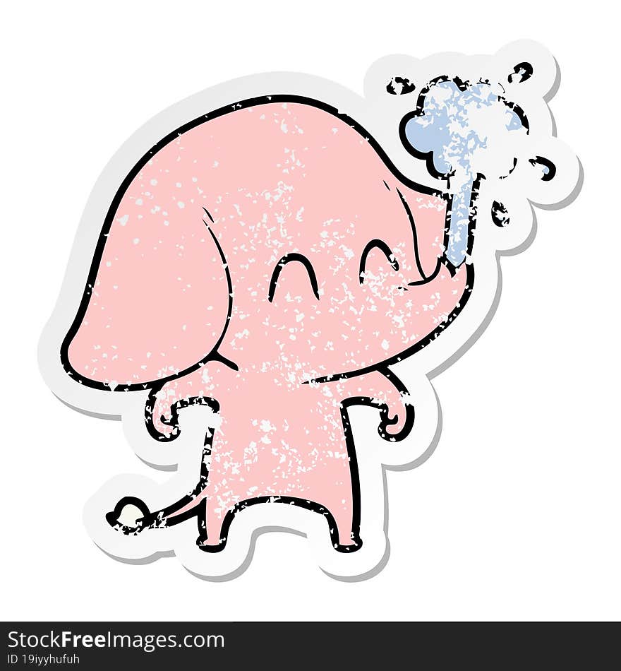 Distressed Sticker Of A Cute Cartoon Elephant Spouting Water