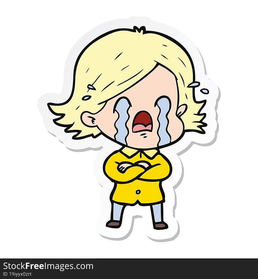 Sticker Of A Cartoon Woman Crying