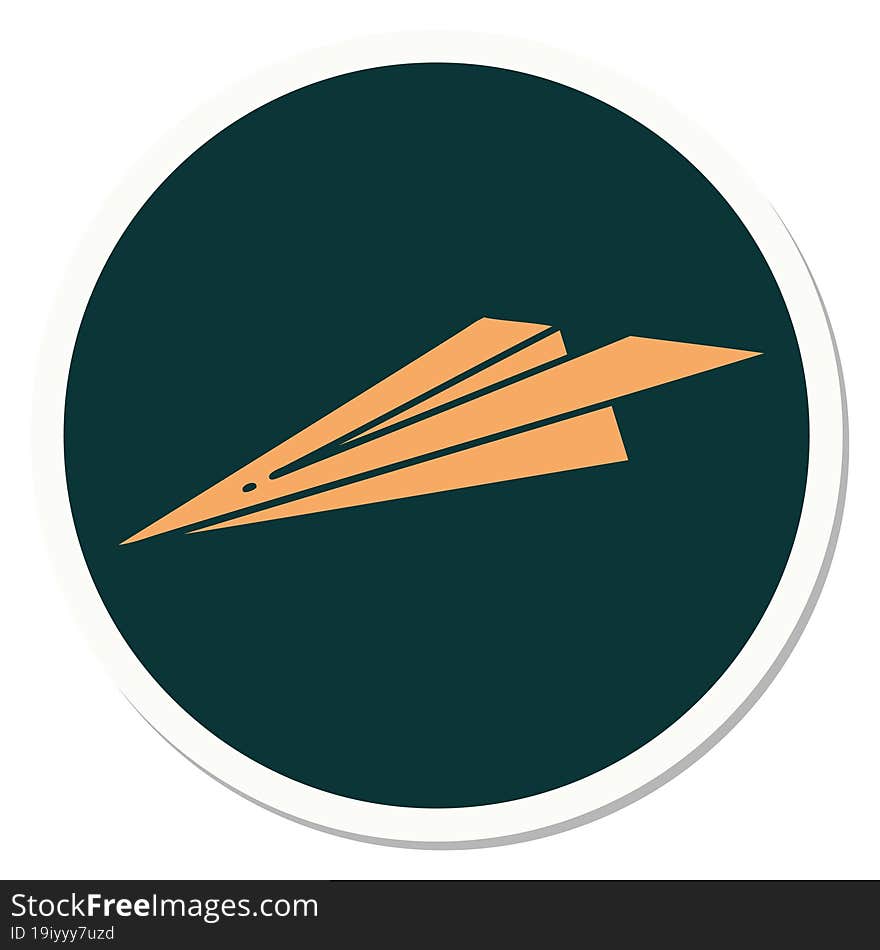 tattoo style sticker of a paper aeroplane