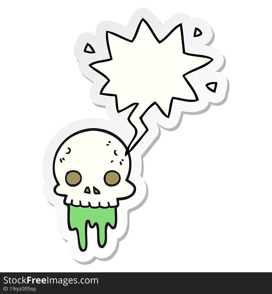 cartoon spooky halloween skull and speech bubble sticker