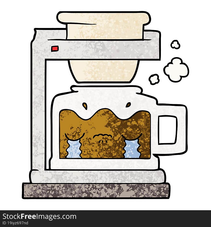 cartoon crying filter coffee machine. cartoon crying filter coffee machine